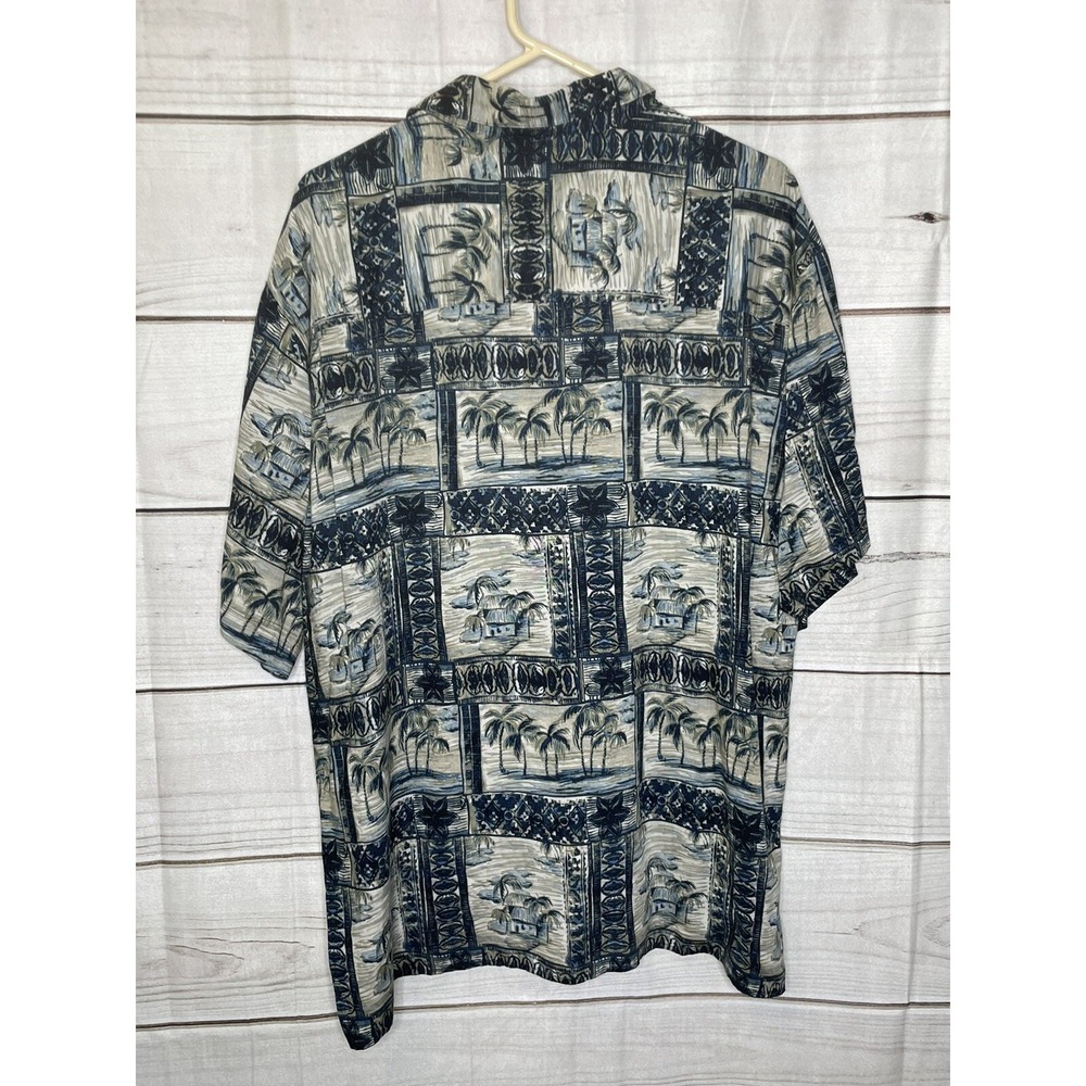 Munsingwear Button Down Mens XL Blue Tropical Palm Tree Rayon Short Sleeve Shirt